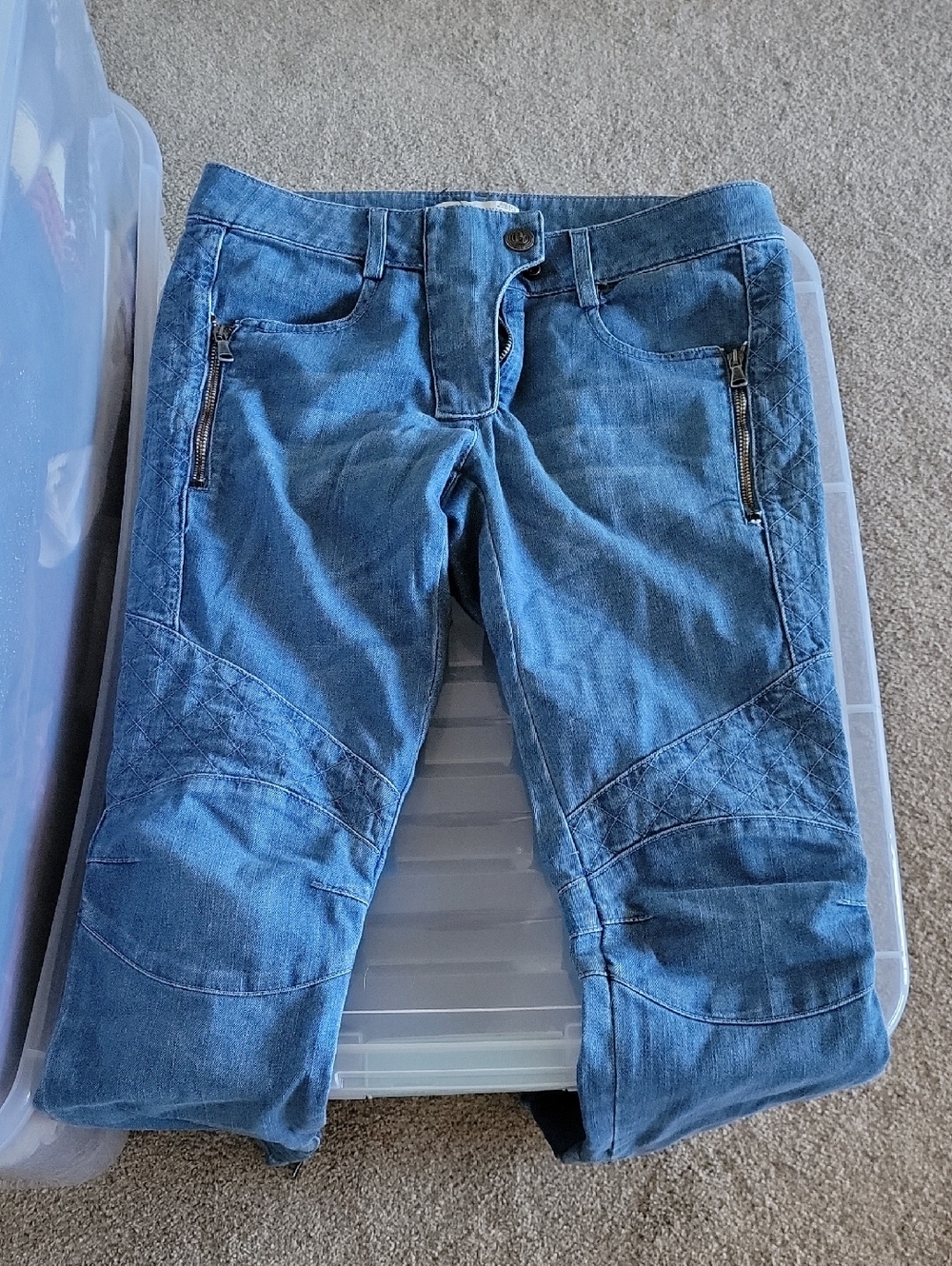 Pierre Balmain Light Wash Moto Ankle Zip Jeans 26